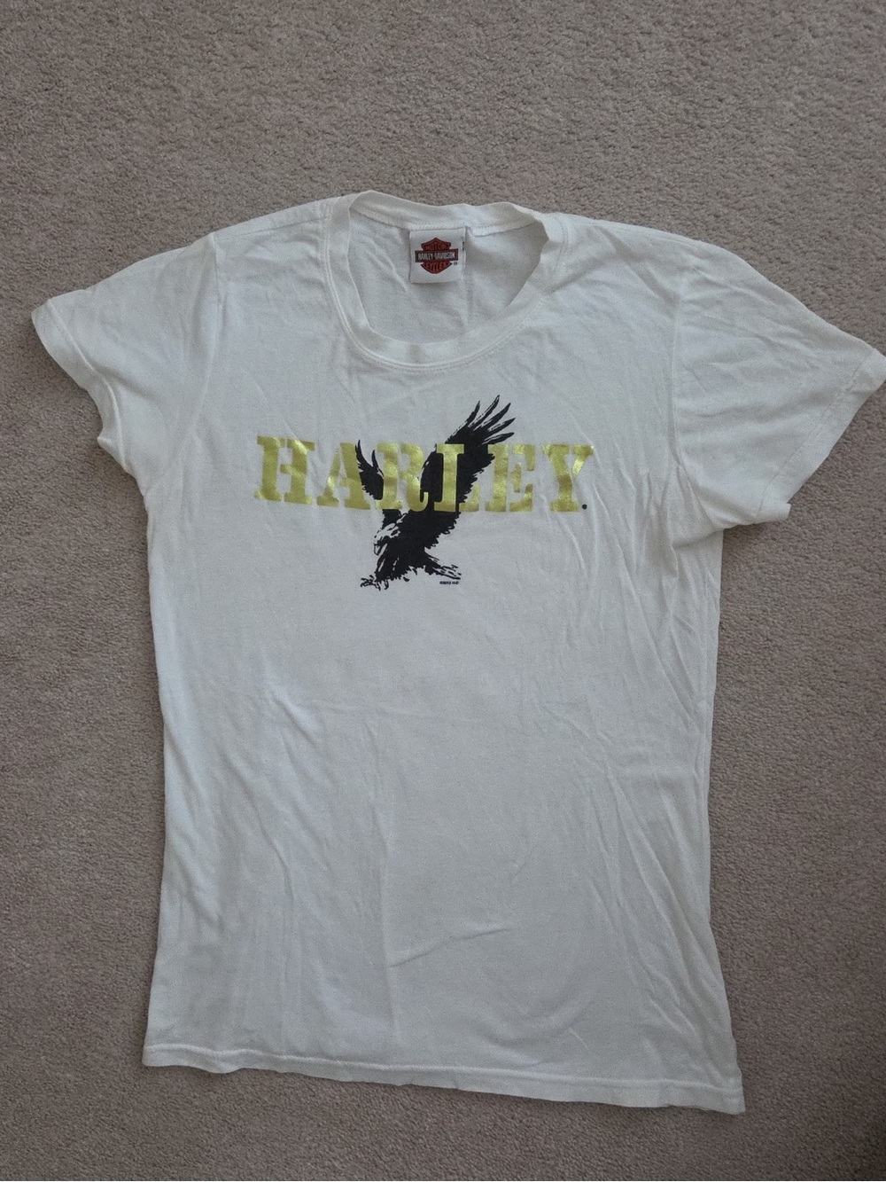 Harley-Davidson White Tee with Orange and Black Bar & Shield Tag